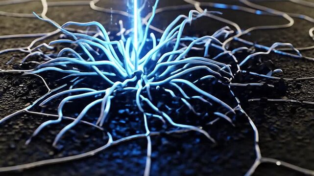 Code vines growing over surface, pulsing once, then decaying