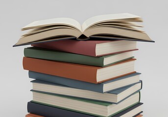 Fototapeta premium Open book on top of a stack of colorful hardcover books
