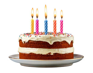 Birthday cake with lit candles isolated on white background PNG ,AI GENERATED png