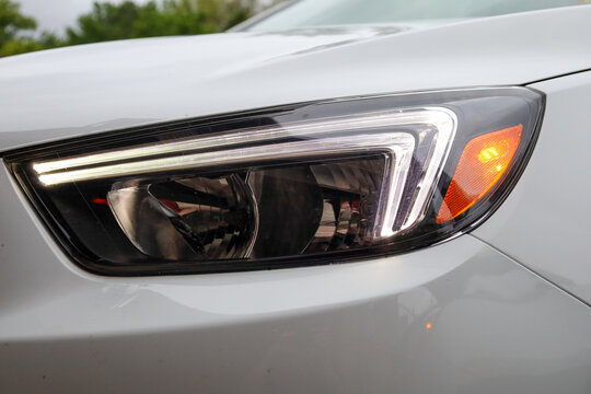 Modern Car LED Headlight with Integrated Turn Signal Detail