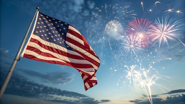 American flag and fireworks celebrate labor day