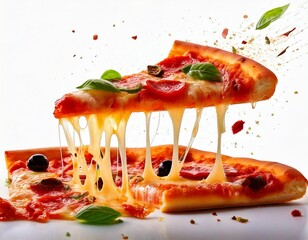 Pizza slices flying, isolated on white background. Delicious peperoni pizza slices pepperoni.jpg