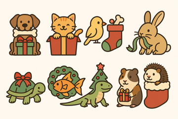 Obraz premium Set of Christmas Pet Gift Icons in Flat Vector Style