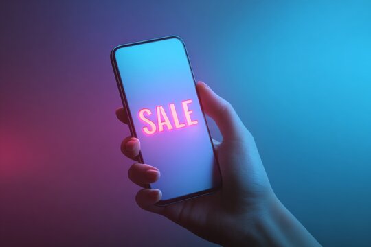 Hand holding a phone showing Flash Deal SALE screen in shopping app.