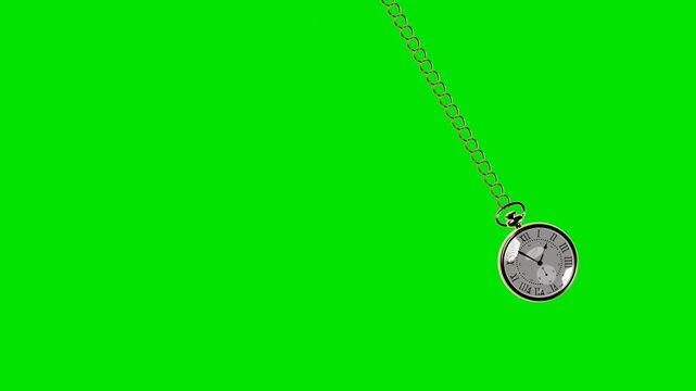 Pendulum of  Pocket watch Loop animation.hypnosis clock Swinging on green screen
