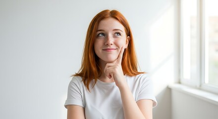 Fototapeta premium A young woman in thought, with red hair. 