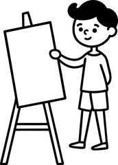 Boy Painting on Easel Clipart