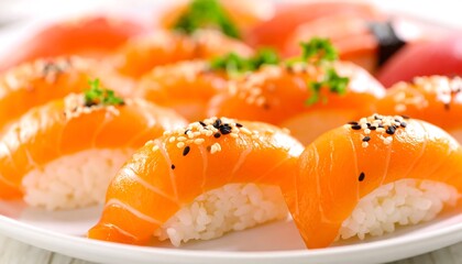 Fresh salmon nigiri sushi