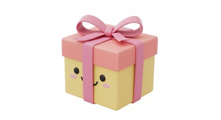 Obraz premium Cute gift box with cartoon face