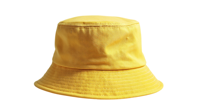 Yellow bucket hat with soft shadows, modern fashion accessory, isolated on transparent background 