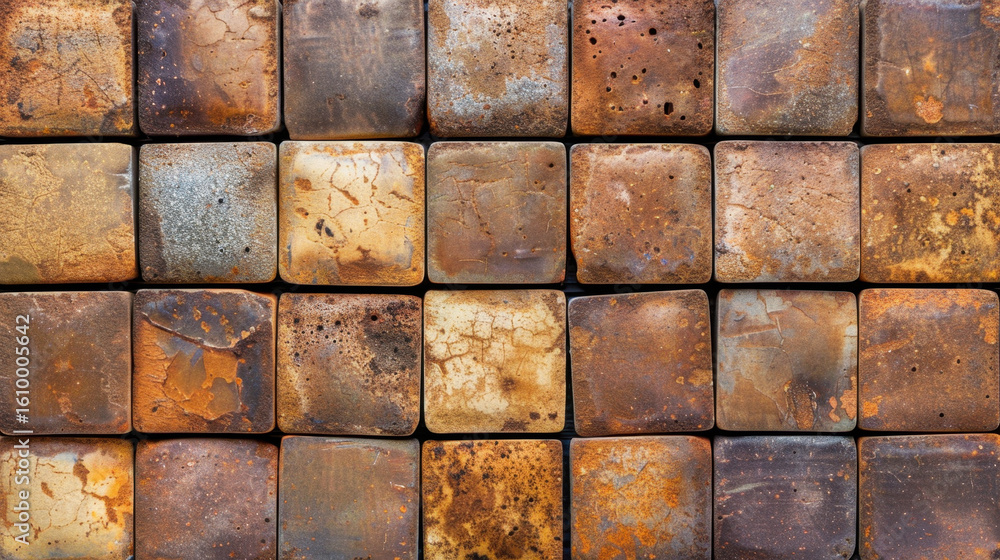 Poster rustic mosaic tile pattern in earthy tones showcases blend of textures and colors, creating warm and
