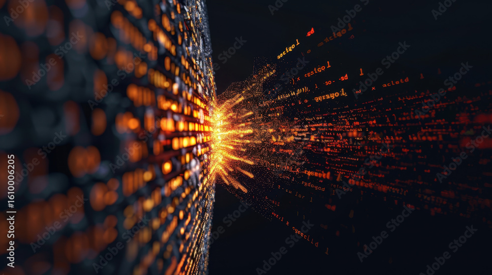 Poster digital data explosion with vibrant colors and abstract patterns, representing technology and inform