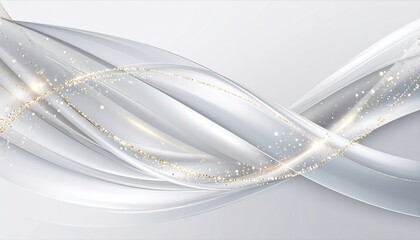 Abstract Silver and Gold Flowing Waves on Light Gray Background