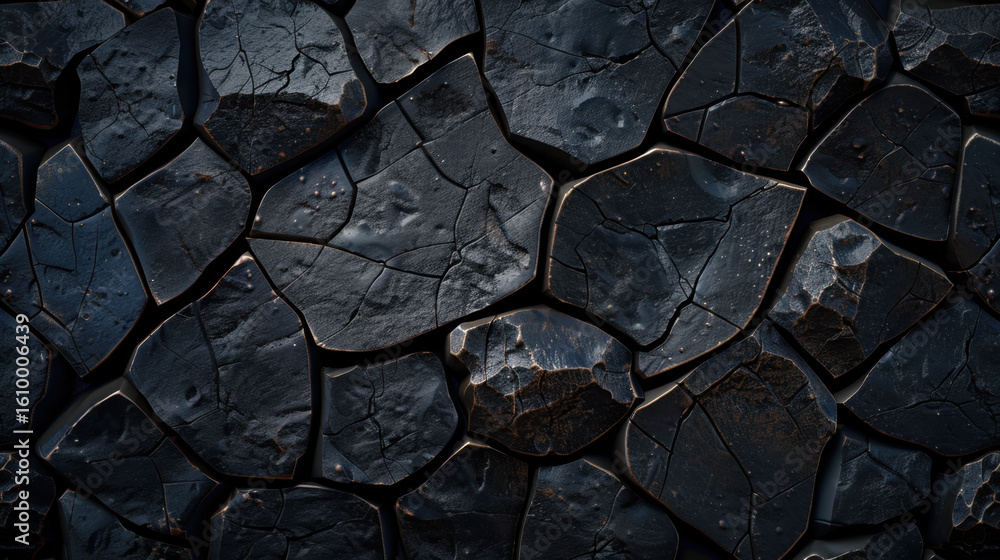 Poster textured background of obsidian stone featuring deep black hues and intricate patterns, creating str