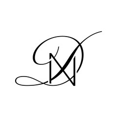 initial letter n with D script logo