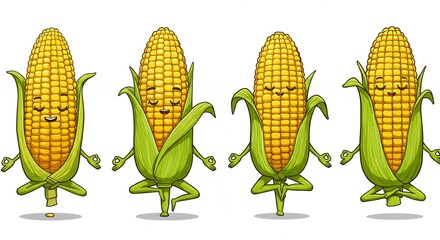 Cartoon corn cob yoga poses