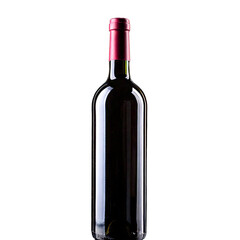 Elegant glass bottle of dark red wine stands gracefully against a deep black backdrop, perfe png
