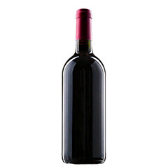 Elegant glass bottle of dark red wine stands gracefully against a deep black backdrop, perfe png