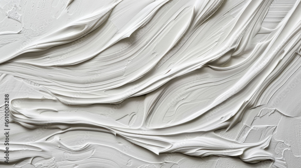 Poster textured surface featuring swirled patterns of white plaster, creating smooth and artistic appearanc
