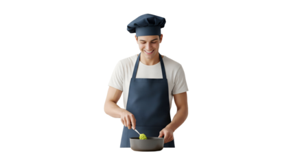 Smiling person cooking in a modern kitchen with enjoyment and skill