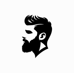 Bearded Man Side Profile Silhouette – Black Vector Icon for Men's Grooming