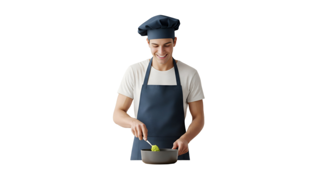 Smiling person cooking in a modern kitchen with enjoyment and skill
