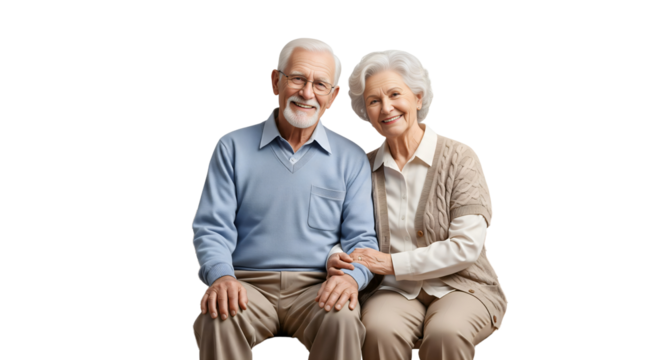 Smiling elderly man and woman enjoying a quiet moment on a park bench