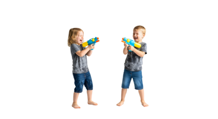 Two children having a water fight