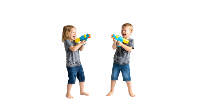 Two children having a water fight