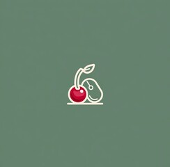 Minimalist Vector Logo: Computer Mouse with Cherry on Top, Solid Color Background