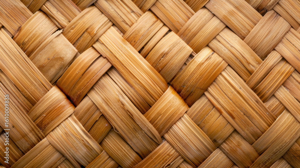Poster woven texture of natural rattan material showcases intricate patterns and curves, creating warm and 