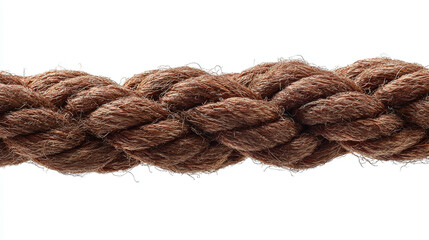 Strong brown rope with rough texture, tied and curved, isolated on transparent background 