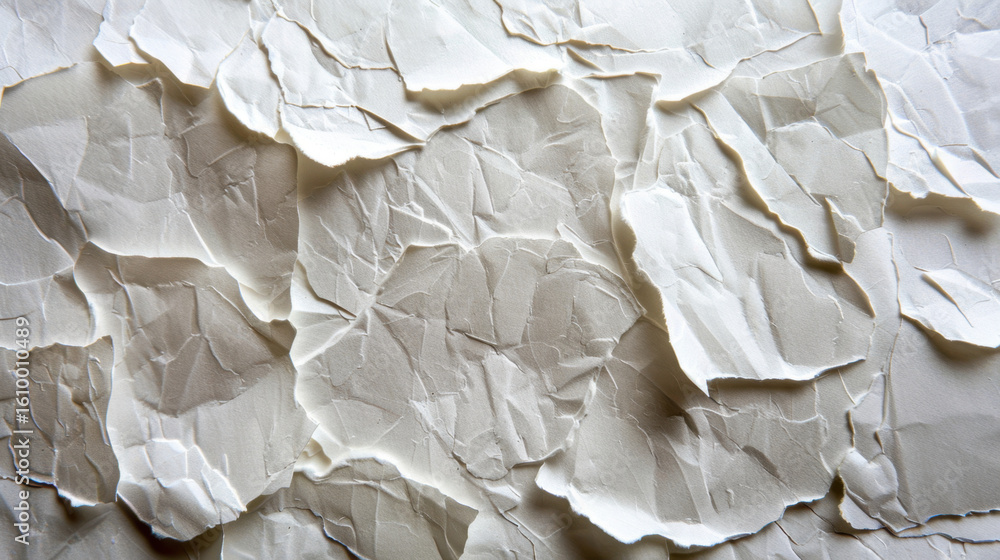 Poster crumpled paper texture with rough fibrous surface creates interesting visual effect, showcasing uniq