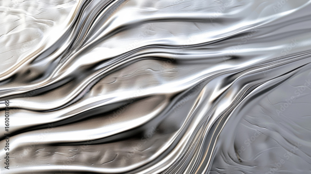 Poster smooth, rippled metal surface texture silver showcases elegant waves and reflections, creating dynam
