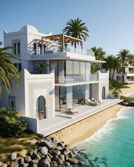 Luxury minimalist house with middle-eastern style at the beach