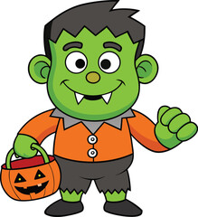 Obraz premium Cute Cartoon Frankenstein Monster Trick Or Treating new 2025 trendy