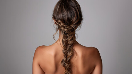 Beautiful romantic waterfall braid cascades over long, curled hair, showcasing stunning hairstyle that exudes elegance and charm. soft, flowing locks create captivating look