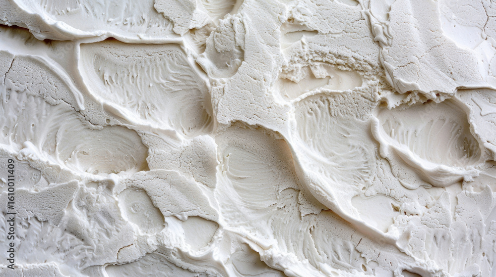 Poster textured surface of rough white material showcases intricate patterns and visible fibers, creating c