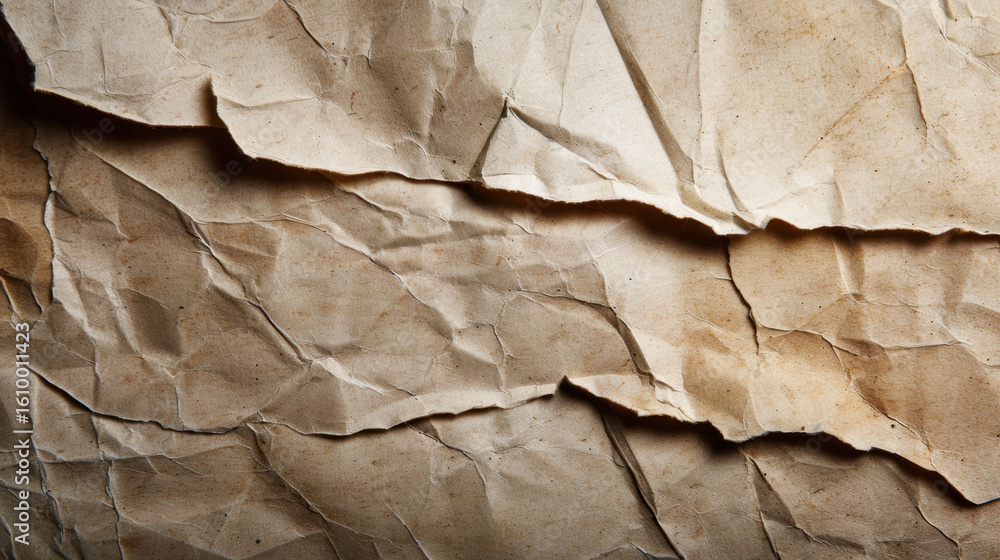 Poster crumpled paper texture with visible fibers creates chaotic yet intriguing visual. rough surface and 