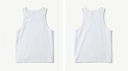 Blank tank top color white front and back view on white background