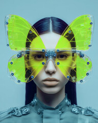 Neon Yellow Butterfly Visor in Futuristic Fashion