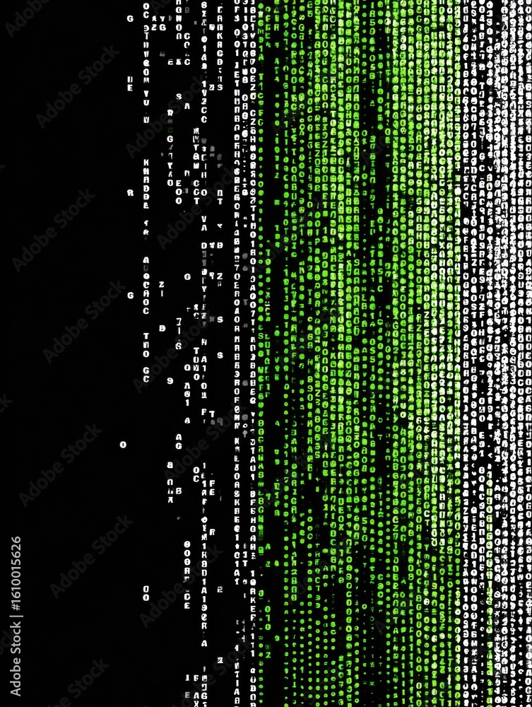 Poster abstract digital slot pattern matrix showcases a clean left zone with a vivid green gradient backgro