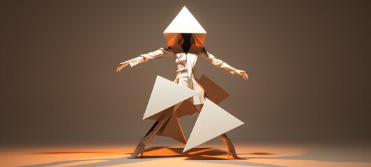 Fototapeta premium Origami-style cartoon dancer folded paper hat, Generative AI