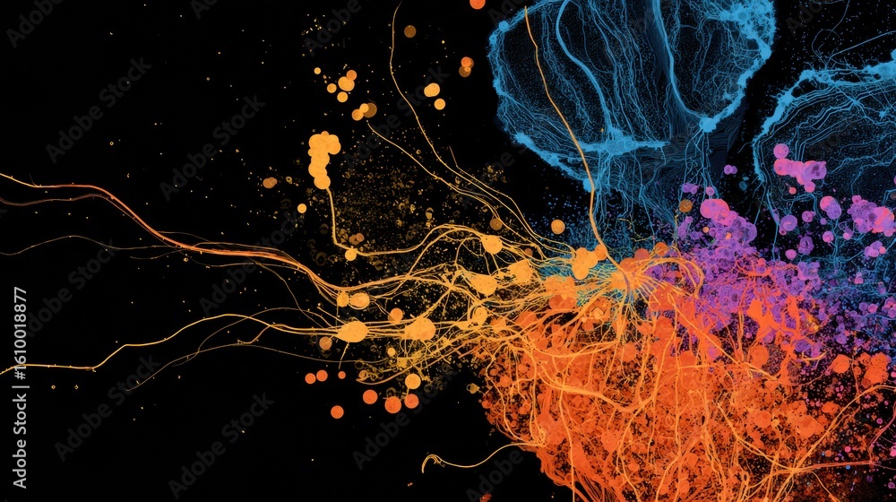 Poster creative chaos evolves into structured brain circuits amidst an organized backdrop