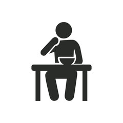 A black silhouette icon of a person eating from a bowl at a table, representing having breakfast.