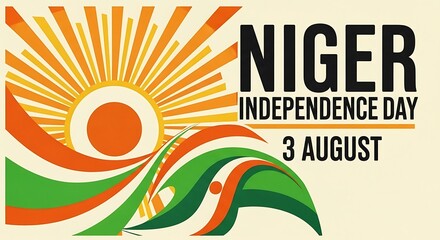 Niger Independence Day Graphic: Stylized Sun, Flag Colors, August 3rd Celebration