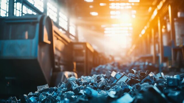 Industrial scrap metal pile in a factory