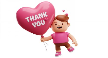 Cartoon boy holding thank you balloon