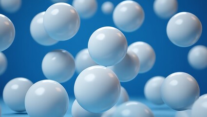 Abstract Arrangement of White Spheres Floating in Blue Space Conceptual Backdrop Rendered Image