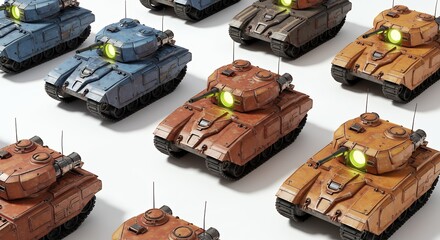 Collection of small tanks different colors